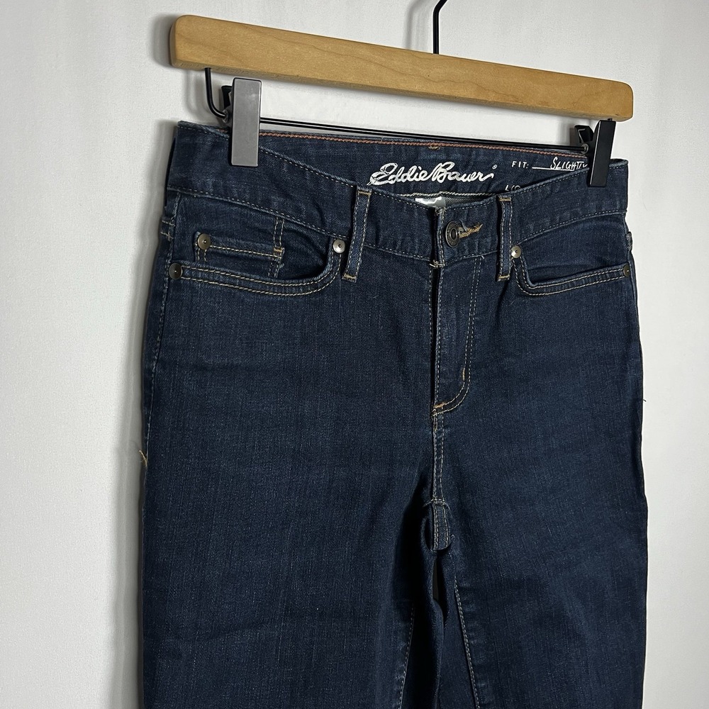 Eddie Bauer Pants Women Waist 27"‎ Dark Wash Reworked Denim Crop Flare Jeans - Picture 3 of 10